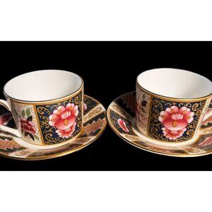 Set of 2 Vintage Coalport English Bone China "Java" Imari Teacup and Saucer Set